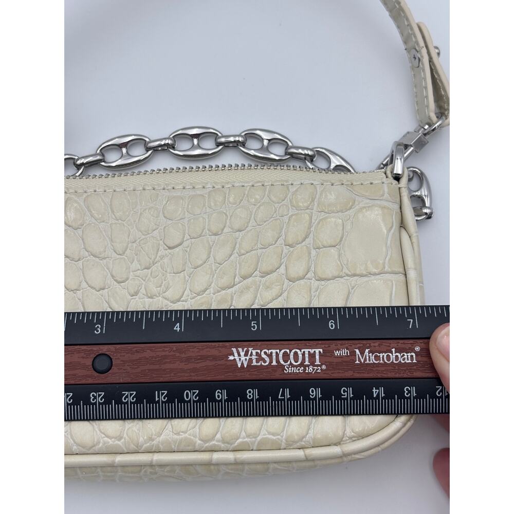 by FAR Mini Rachel Shoulder Bag Cream Crocodile Embossed Leather Chain Strap - Picture 8 of 13